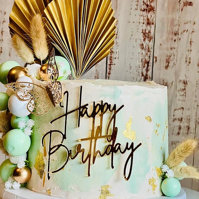 QPARTYFIRE 1PCS Happy Birthday Cake Topper Gold Mirror Acrylic Boy or Girl Cake Sign Decorations Birthday Cake Charm Supplies for Birthday Party Cake Dessert - Image 4